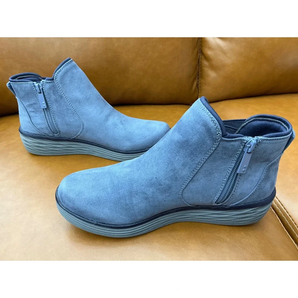 Ryka Noelle 2 Ankle Boots Womens 7 Blue Suede-Like Zip Up Booties